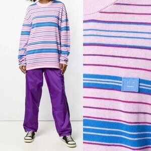 Acne Studios Nimah Striped Face Sweater in Pink Blue Small